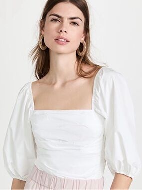 White Square Neck Puff Sleeve Top